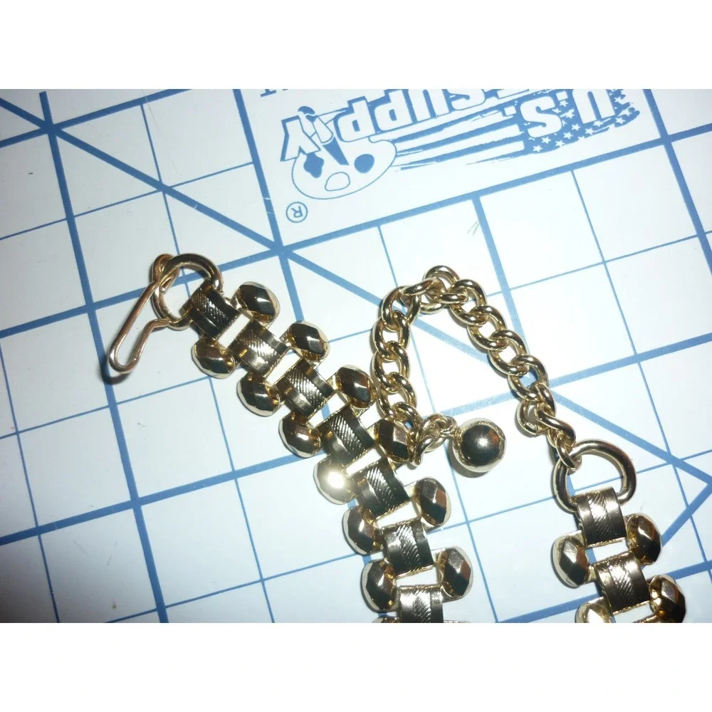 Vintage 1950 Gold Tone Gate Link Choker Necklace Textured Tank Track Mid Century